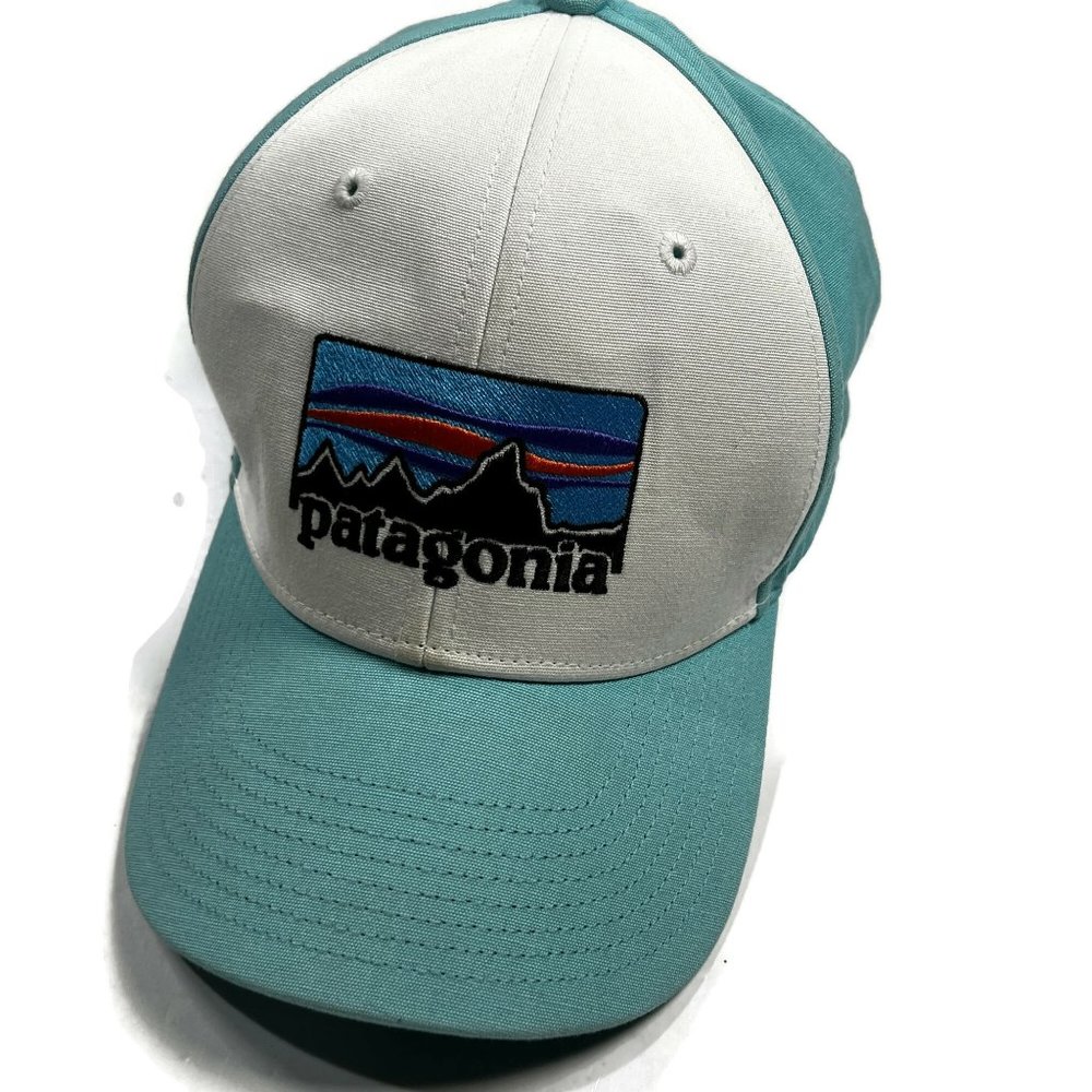 Patagonia Fitz Roy P-6 Logo Trucker Hat Adjustable Snapback Mesh Cap White Green